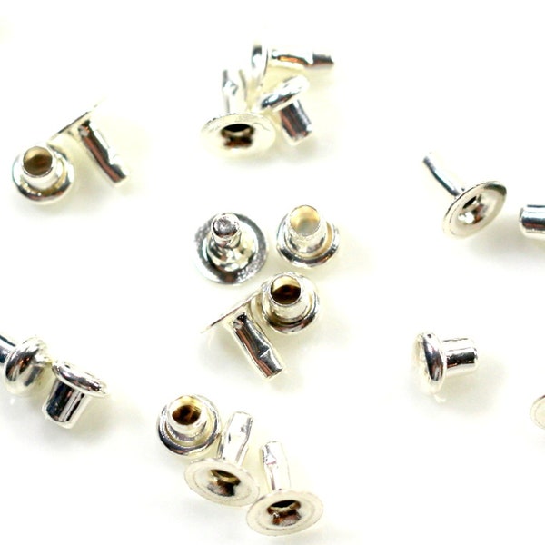 TierraCast Rivets, 6 mm Compression Rivets, Leather Findings, 6mm Cap And Posts Compression Rivets, Fine Silver Plate, 10 Sets