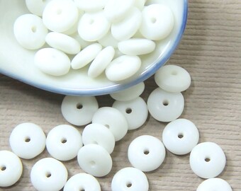 Disk Beads, Heishi, Discs, 6mm Disk Beads,  Opaque White w/Matte Finish, Accent Beads, Spacer Beads, Center Drilled, Coin Beads, 50 Pieces