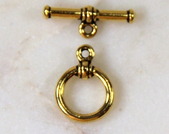 TierraCast Toggle Clasp Sets, Bar & Ring Toggle Clasps, 7 mm, Closures, Bracelet Clasps, Gold Plated Lead Free Pewter