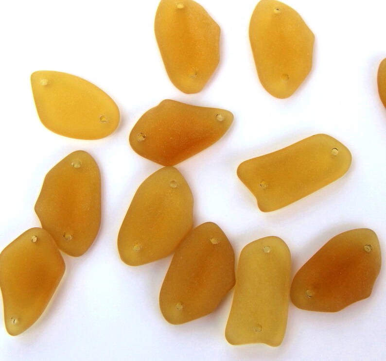 Desert Gold 2 Hole Free Form Flat Connector Pendant Bead Yellow wFrosted Matte Sea Glass Finish 6 Pieces Size 13-20x24-26mm