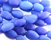 Oval Nugget Beads, Large 12x20mm, Opaque Sky Blue With Frosted Matte Sea Glass Finish, Pendant Beads, Glass Beads, 6 Pieces