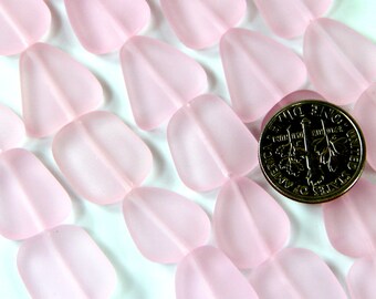 Free Form Flat Beads, Small Size, Blossom Pink, 13-16mm, Frosted Matte Finish, Sea Glass Style Beads, 6 Pieces