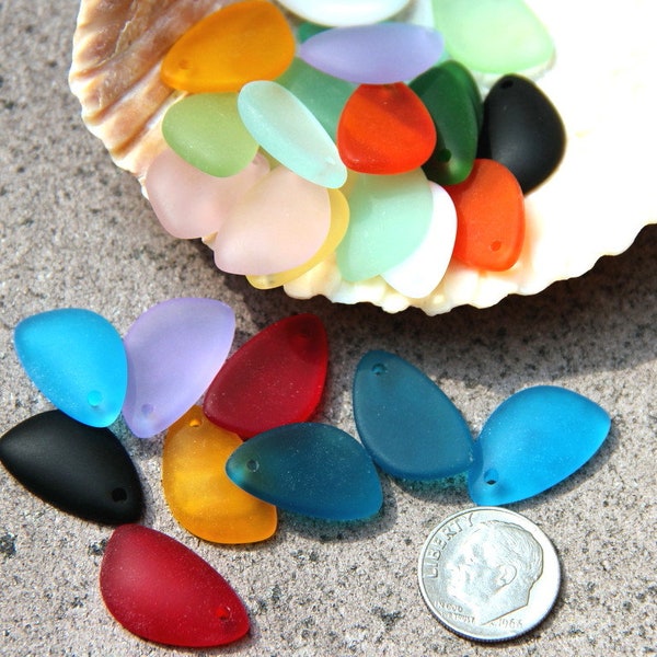 Small Eclipse Pendant Beads, w/Frosted Matte Sea Glass Finish, 21mmX13mm,  Baby Eclipse, Earring Sets, YOU PICK COLOR, 2 Pieces