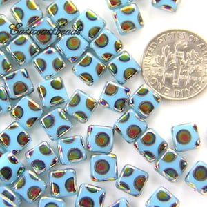 Perline di piastrelle quadrate Preciosa Peacock, perline di piastrelle da 6 mm Perline di piastrelle Peacock, AZZURRO CHIARO, perline decorative, perline di vetro pressato ceco, 20 pezzi