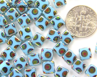 Preciosa Pfau Quadrat Fliesenperlen, 6 mm Fliesenperlen, Pfau Fliesenperlen, HELLBLAU, Akzentperlen, Tschechische Gepresste Glasperlen, 20 Stück