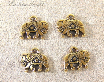 TierraCast Gita Charms, Elephant Charms, Double Face Charms, Animal Charms, Gold Plaqué Pewter, 4 Pièces