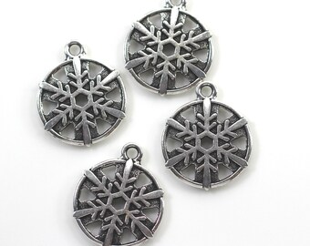 TierraCast Snowflake Charms, 3/4 Inch, Jewelry Findings, Antique Silver Plated, 2 Pieces