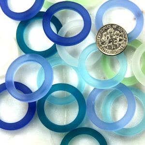Ring Beads, 27mm., YOU PICK COLOR  With Frosted Matte Sea Glass Finish, Round Ring Pendants, Earring Size, 2 Pieces