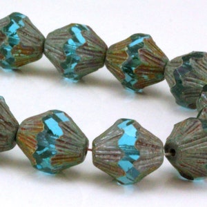 Large Bicone Glass Beads, 11 x 13 mm., Sky Blue With Picasso Finish, Accent Beads, Precoisa Czech Beads, 178