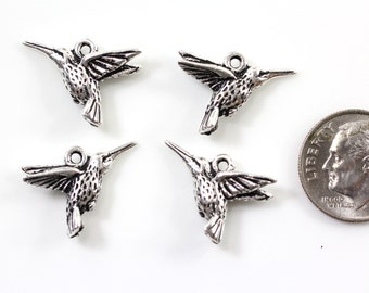 TierraCast Hummingbird Charms, Double Sided Charms, Bird Charms, Fine Silver Plated Lead Free Pewter, 4 Pieces