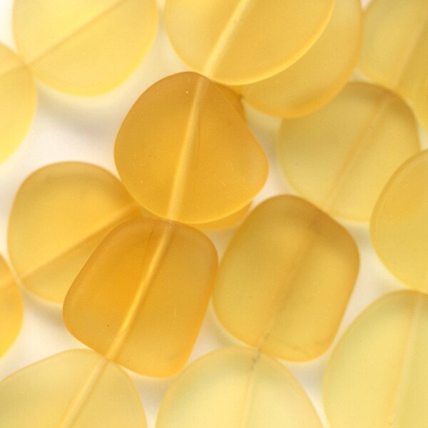 Freeform Flat Beads, Large Size 22x25mm., Desert Gold, Yellow, Sea Glass Beads, Translucent, Frosted Matte Finish, 5 Pieces