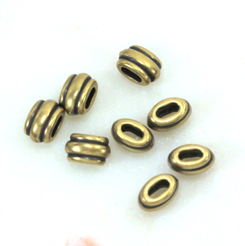 TierraCast Deco Slide Beads Small Hole Beads Small Deco Beads Antiqued Brass Leather Findings 10 Pcs 4x2mm Barrel Beads 0327