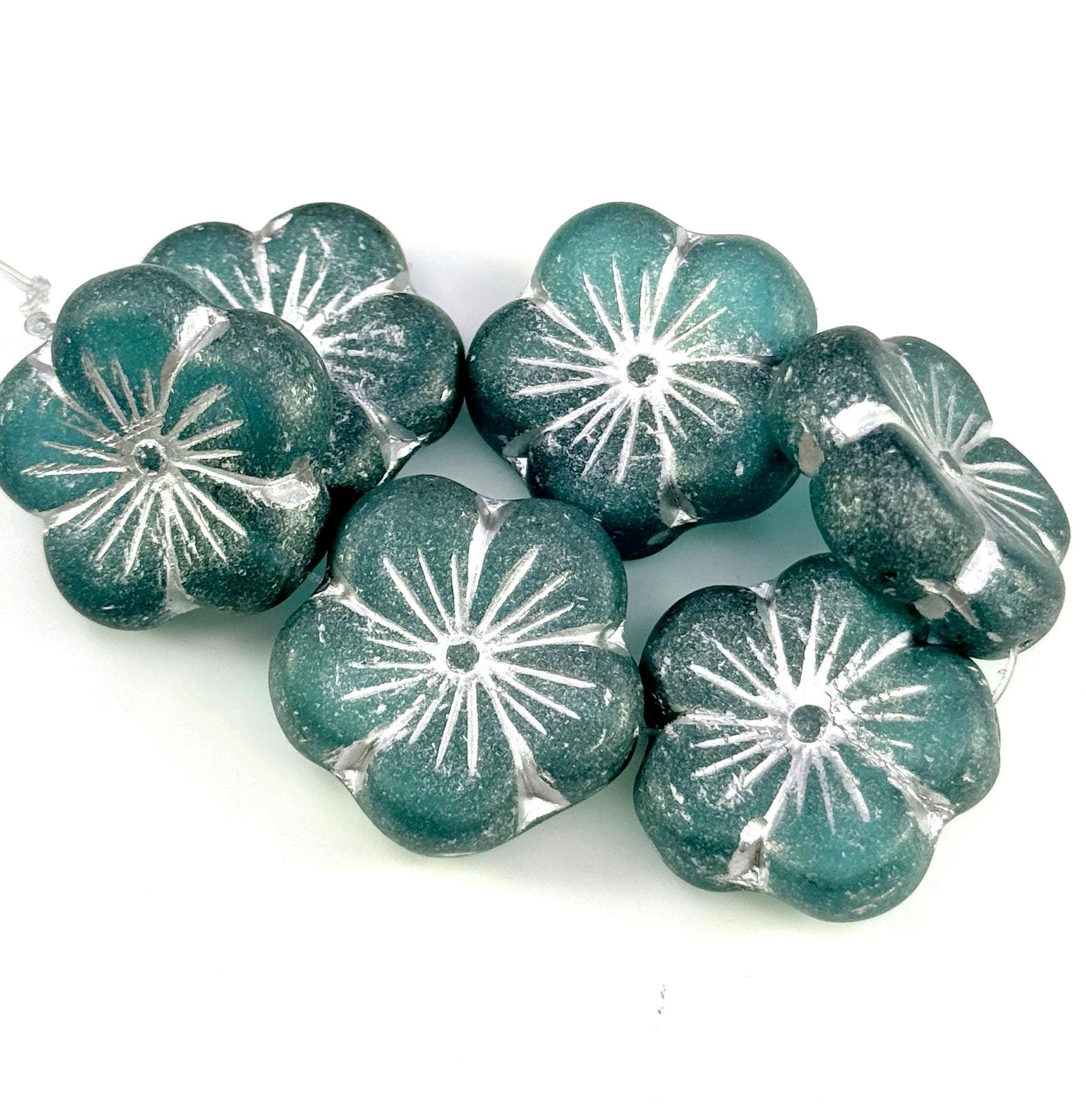 Large 21mm Hibiscus Flower Beads, Focal Bead, Teal Blue W/matte