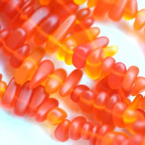 Pebble Beads, 6x9mm, Tangerine, Orange, about 6 x 9 x 3 mm., Cultured Beach Sea Glass, Drilled,  22 beads