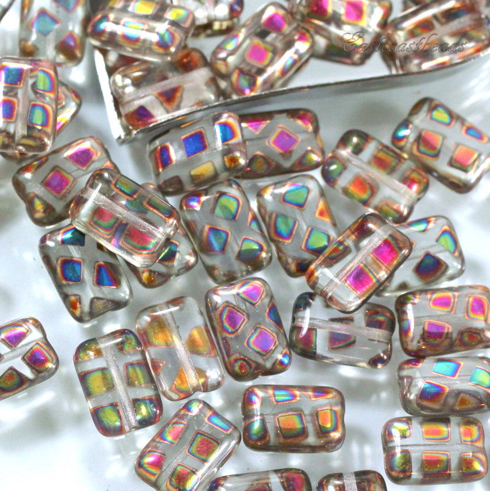 Rectangle Beads Chicklet Beads Multi Colored Beads Czech Etsy