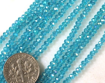 Rondelle Beads, Faceted Crystal Rondelle Beads, 2x2.25mm Beads, Accent Beads, Tiaria Beads,Petite Beads, Pacific Blue w/AB Finish, 100 Pcs