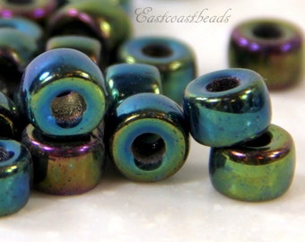 Beret w Copper Lining Large Hole Czech Glass Fire Polished Roller Beads 6x9mm ~ 10 Pcs