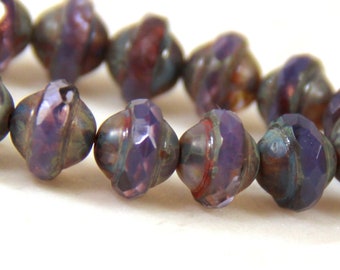 Saturn Rondelle Beads, Czech Glass, 10 x 8 mm, Grape w/Picasso Fiinish 10x8mm Sauturn Beads, Czech Beads, 15 Pieces