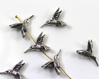 Hummingbird Beads, TierraCast Beads, Bird Beads, Accent Beads,  Antique Fine Silver Plated Lead Free Pewter, 7 Pieces