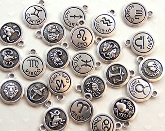 TierraCast Zodiac Sign Charms, Double Sided Charms, Zodiac Symbol Charms,You Pick Your Sign, Fine Silver Plated Lead Free Pewter, 1 Piece