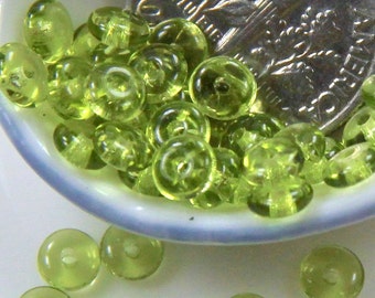 Disc Beads, 4mm Olivine Green w/Gloss Finish, Disk Beads, Heishi Beads, Spacer Disk Beads, 4 mm., Accent Beads, Czech Beads, 50 Pieces