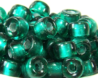 Pony Beads, 9mm w/3.5 Hole, Teal w/Silver Lining, Roller Beads, Czech Glass Beads, Large Hole Beads, Accent Beads, 044