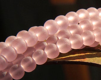 6mm Round Beads With Frosted Matte Sea Glass Finish, 6 mm, Blossom Pink, 34 Pieces