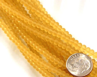 Mini Rondelle Beads, 4x3mm, Desert Gold, Yellow,  with Frosted Matte Sea Glass Finish, 68 Pieces More Or Less Per Strand