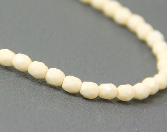 4 mm Faceted Round Bead, Beige w/Glossy Fire Polished Finish, 50 Pieces