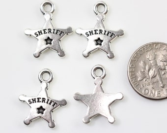 TierraCast Sheriff's Badge Charms, Silver Star Charms, Fine Silver Plated Lead Free Pewter