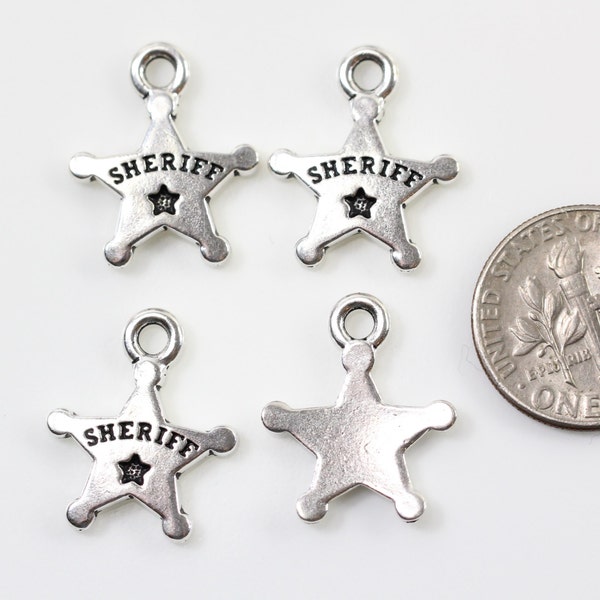 TierraCast Sheriff's Badge Charms, Silver Star Charms, Fine Silver Plated Lead Free Pewter
