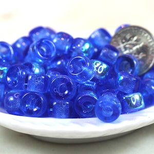 Krähe, Pony Perlen, 9 mm w / 3,5 mm Loch, Sapphire Blau mit AB Finish, Perlen, Roller Perlen, Tschechische, Großloch Perlen, Akzent Perlen, 122