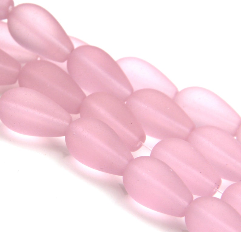 6 Pieces Tear Drop Beads Teardrop Beads 16x10mm Blossom Pink Beach Glass Sea Glass