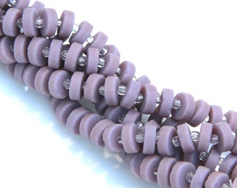 Heishi Beads, 8mm Round, Opaque Purple, Frosted Matte  Sea Glass Finish, Glass Spacer Beads,  36 Beads