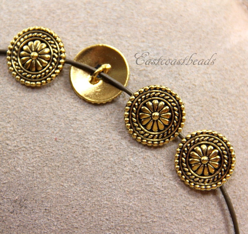 4 Pieces Metal Shank Buttons Antique Gold Plated Lead Free Pewter Leather Findings TierraCast Large Bali Buttons