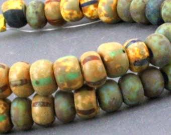 2/0 Aged Rustic Blue Stripped Turquoise matted Picasso Seed Beads, 4 - 4.5mm. Yellow, Green,Brown, Gray,Preciosa Czech Beads