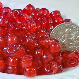 6mm. Crow, Pony Beads, w/2mm Hole, Transparent Siam Red, Beads, Roller Beads, Czech, Large Hole Beads, Accent Beads, 95