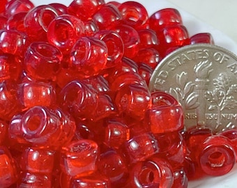 6mm. Crow, Pony Beads, w/2mm Hole, Transparent Siam Red, Beads, Roller Beads, Czech, Large Hole Beads, Accent Beads, 95