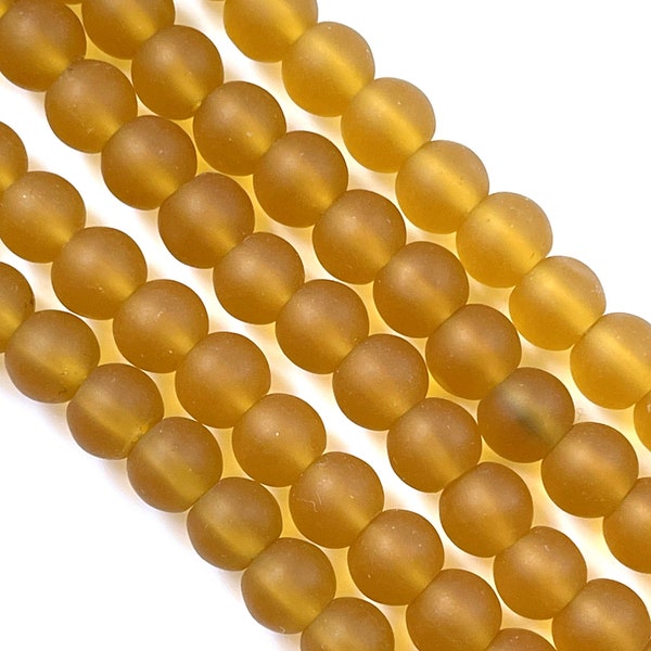 6mm Round Beads, Sunset Gold w/Frosted Matte Sea Glass Finish, 6 mm, 34 Pieces