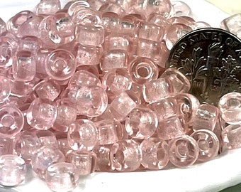 6mm. Pony Beads, w/2mm Hole, Transparent Pink Beads, Roller Beads, Czech, Large Hole Beads, Accent Beads, 105