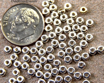 Heishi Disk Beads, TierrraCast, 3 mm Heishi Beads, 3 mm Coin Spacer Beads, versilberter Zinn