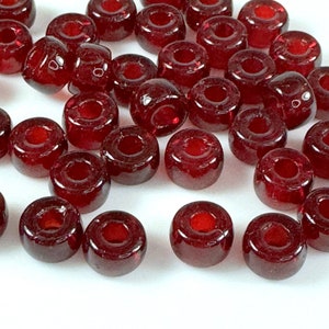 6mm. Crow, Pony Beads, w/2mm Hole, Transparent Ruby Red, Beads, Roller Beads, Czech, Large Hole Beads, Accent Beads, 50 Beads, 212
