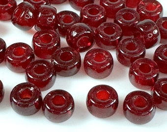 6mm. Crow, Pony Beads, w/2mm Hole, Transparent Ruby Red, Beads, Roller Beads, Czech, Large Hole Beads, Accent Beads, 50 Beads, 212