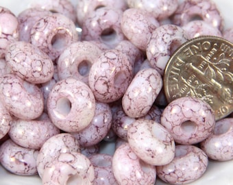 Cuentas de dona, 11 mm x 6 mm con orificio de 3,1 mm, ágata rosa con acabado brillante, cuentas de neumático, Preciosa, cuentas checas, 10 piezas