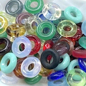 Donut Ring Beads, 9mm w/4mm Hole, Color Mix w/Shiny and Matt Glass Finish, Large Hole Beads, Preciosa Czech Beads,  20 Beads, w-52