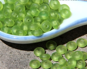 Disc Beads, Heishi Beads, 4mm, Olive Green w/ Frosted, Sea Glass Finish, Spacer Beads, Accent Beads, 50 Pieces