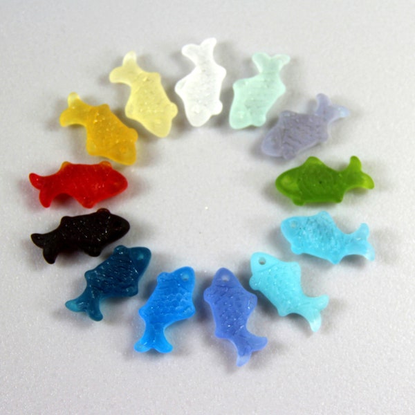 Fish Pendant Charm Beads, w/Frosted Matte Sea Glass Finish, 24mm, YOU PICK COLOR, 2 Pieces