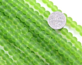 6mm Round Beads With Frosted Matte Sea Glass Finish, 6 mm, Olive Green, 34 Pieces