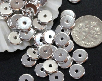 Heishi Disk Coin Beads, 8 mm, TierraCast, Spacer Beads, Accent Beads, 8mm, Non-Tarnishing Rhodium Plated Pewter