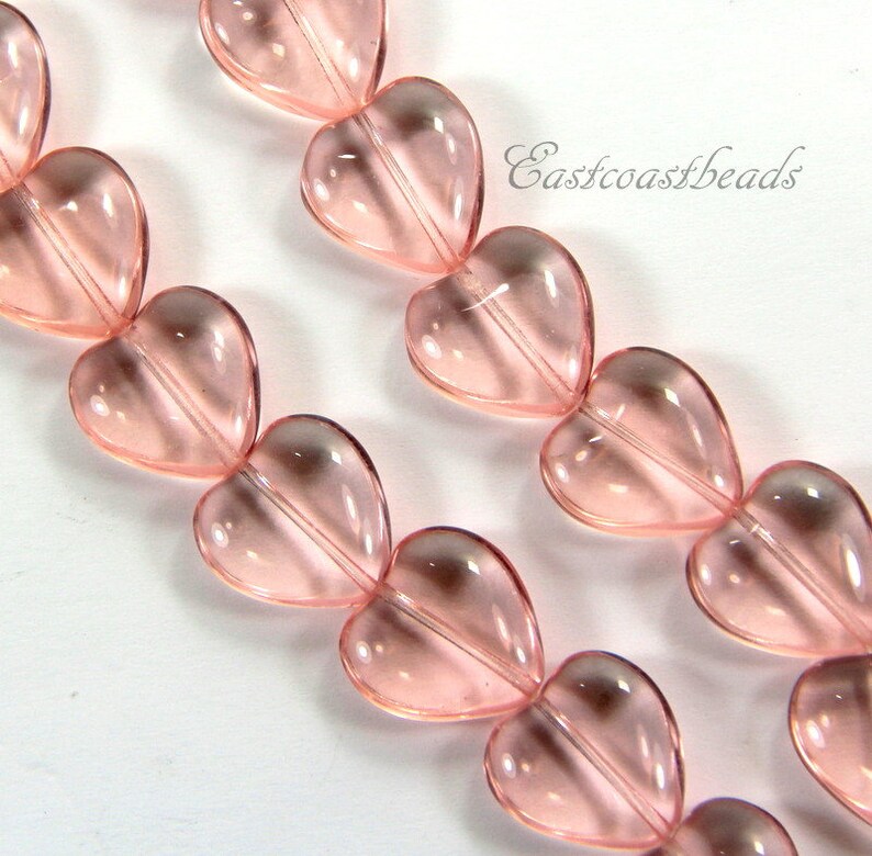 16x15mm Transparent Puffed Pink Heart Shaped Beads Jewelry Making Supplies 12 Pieces Glass Heart Beads Czech Glass Beads